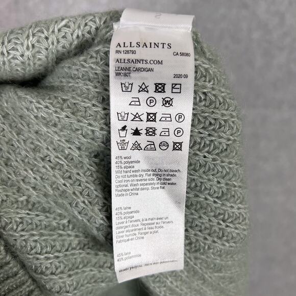 AllSaints Green Bay Leanne Cardigan Knit Wool Alpaca Blend Sweater Size Small - Picture 8 of 8